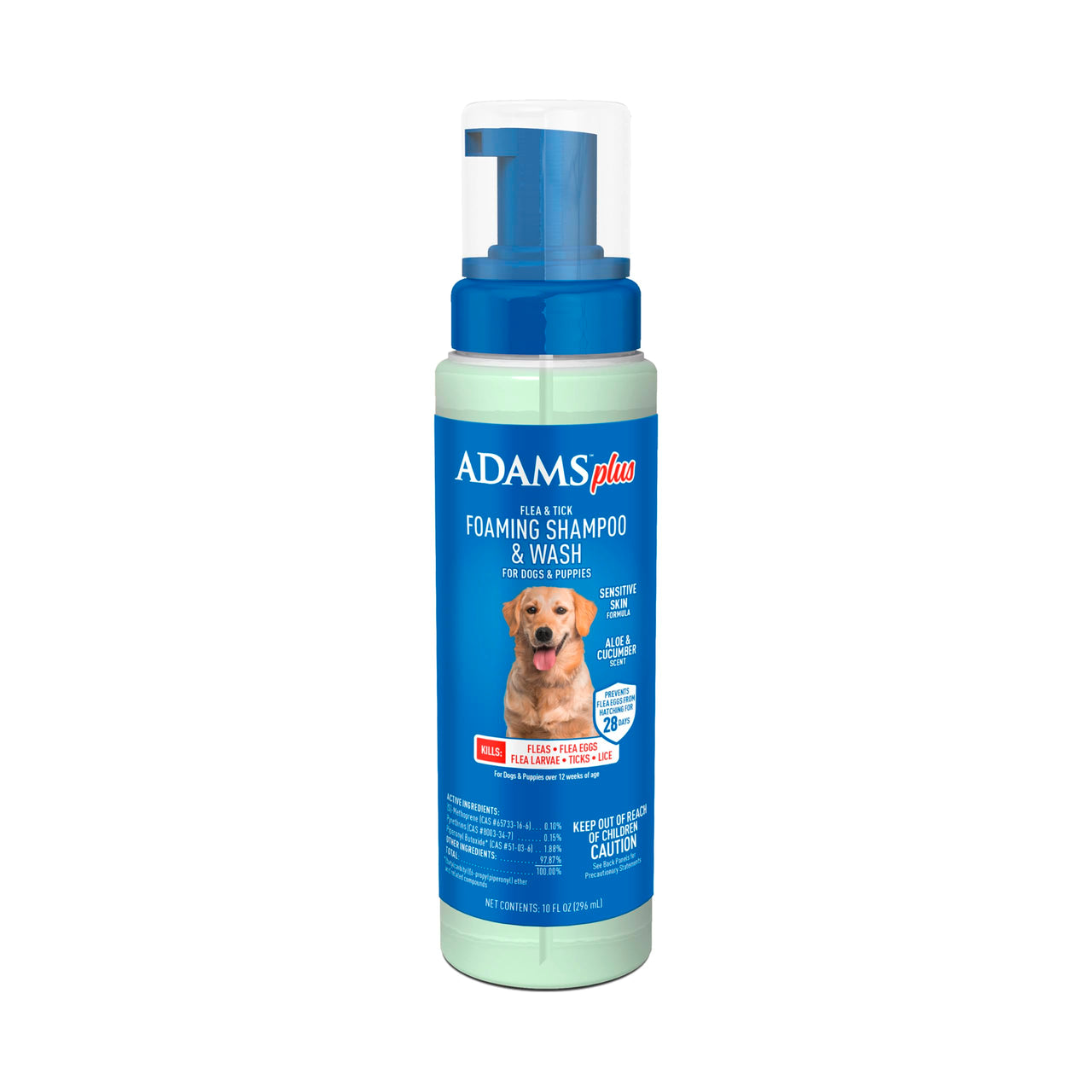 ADAMS Plus Flea & Tick Foaming Shampoo & Wash for Dogs & Puppies, Flea Shampoo to Treat Flea Infestations, Kills Ticks, Fleas, Flea Eggs & Lice, Cleans and Conditions Coat, 10 Ounces