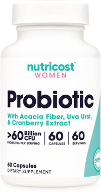 Thumbnail for Nutricost Probiotic for Women 60 Billion CFU, 60 Capsules, Complex with Acacia Fiber, Uva Ursi, & Cranberry Extract - Non-GMO & Gluten Free