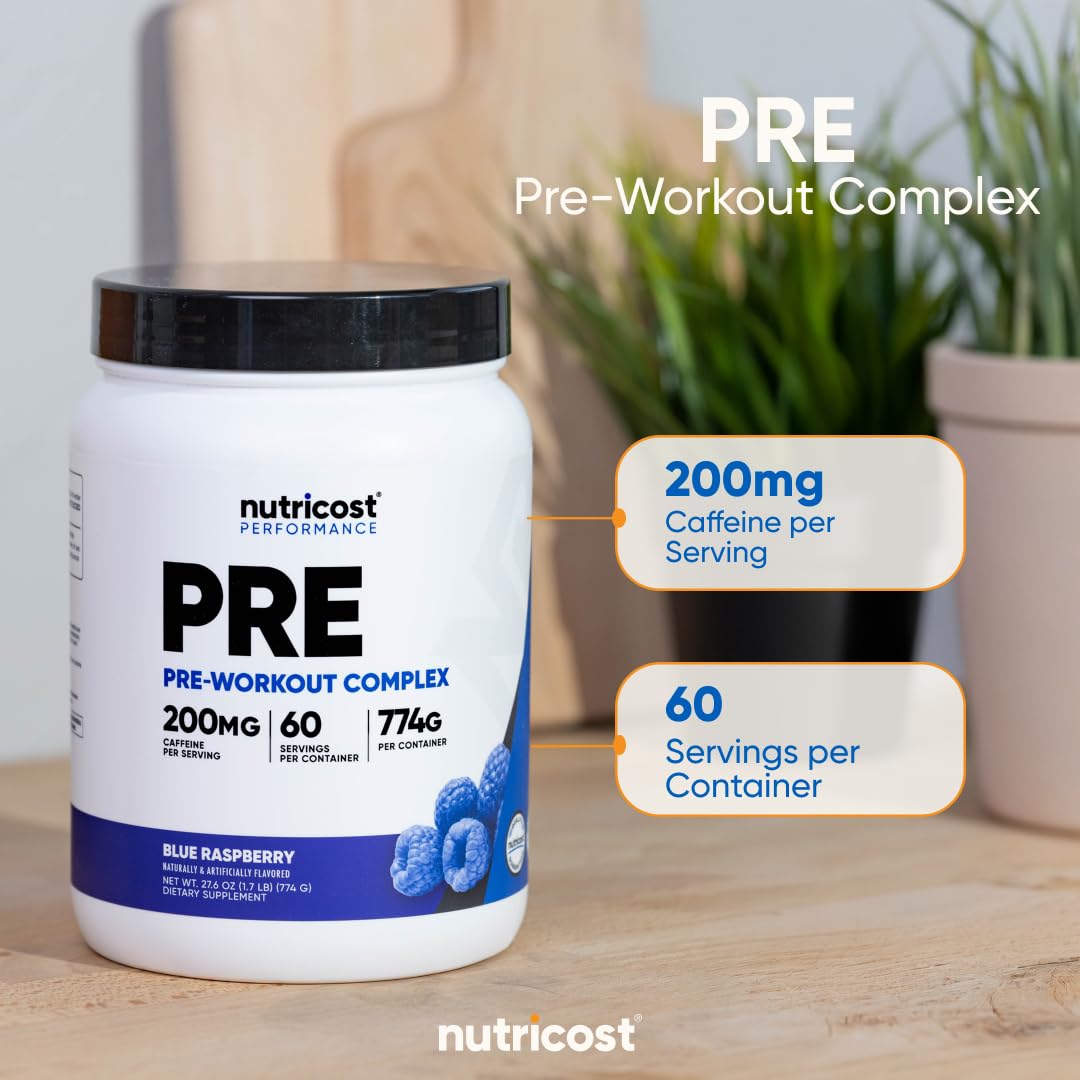Nutricost Pre-Workout Complex Powder (60 Servings, Blue Raspberry) - Pre-Workout Supplement with Beta-Alanine, Taurine & Amino Acids
