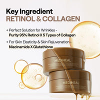 Thumbnail for Mediheal Retinol Collagen Under Eye Patches - Korean Hydrogel Eye Pads (60 patches) with 95% Retinol & 5 Micro Collagen. Nourishing & Non Irritating Eye Gel Mask. Sealing Cap & Spatula Included.