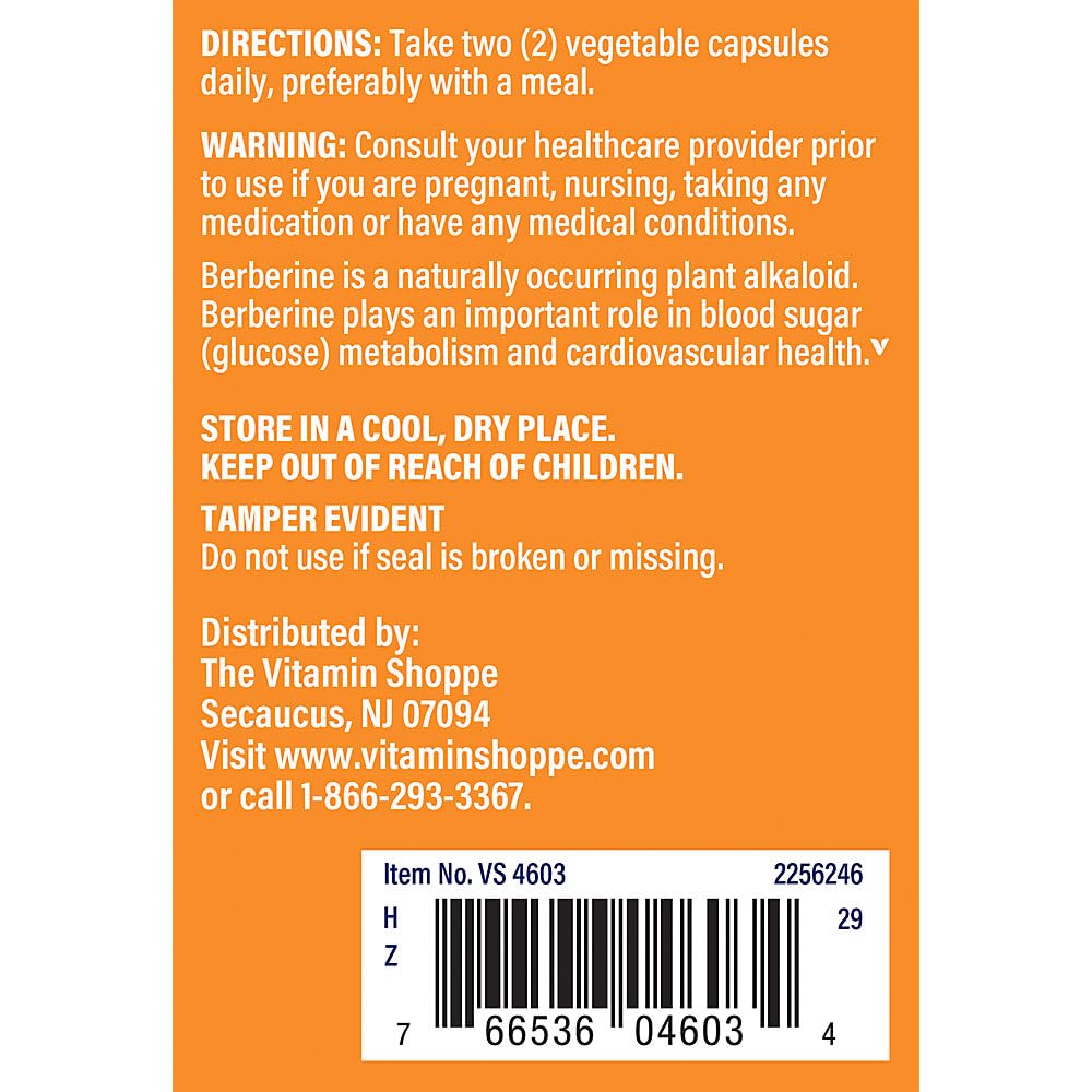 The Vitamin Shoppe Berberine Ceylon Cinnamon Supports Blood Sugar (120 Vegetable Capsules)