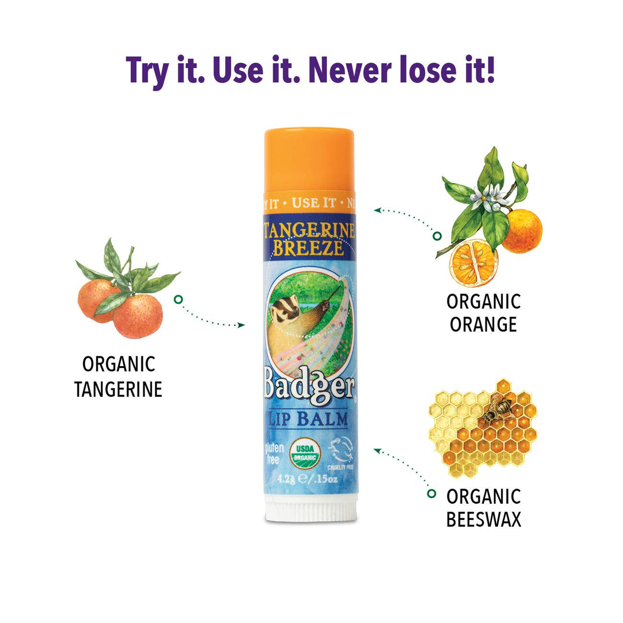 Badger Lip Balm Stick-Tangerine Breeze