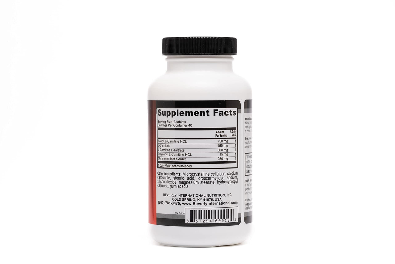 Beverly International Quadracarn 4X-Potency, Lab Tested Ultra-Premium Carnitine Blend for Fat Loss, Muscle Definition, Metabolism, Mood, Energy Boost, Anti-Aging, Brain Function. 120 Tablets.