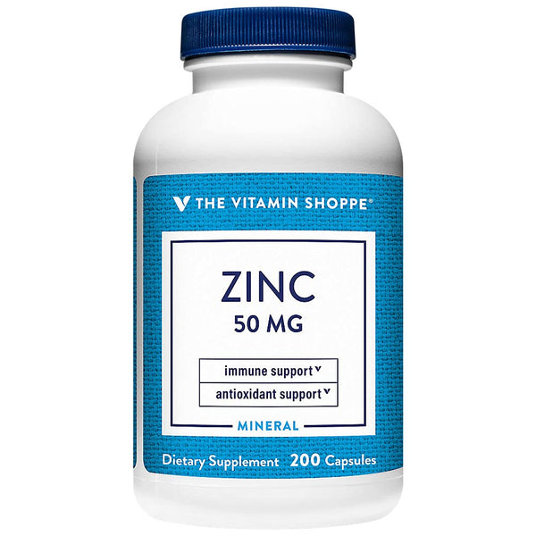 The Vitamin Shoppe Zinc 50 MG - Immune Support, Skin Health & Antioxidant Protection, Essential Mineral (200 Capsules)