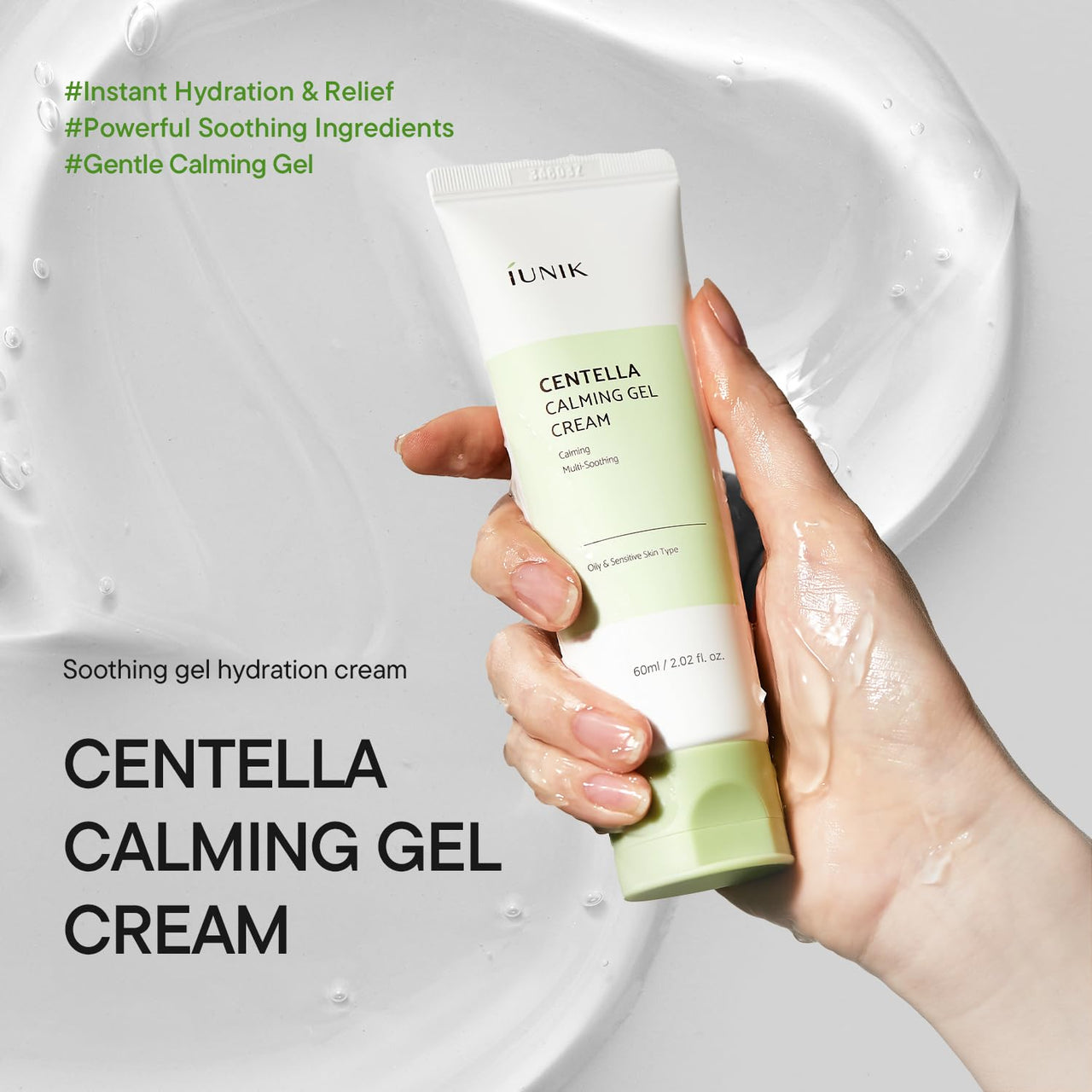 IUNIK Centella Calming Gel Cream Vegan Non-Sticky Moisturizing Blemish Care w/Centella Asiatica Tea Tree Soothes Acne Rosacea Oily & Sensitive Skin Korean Skincare
