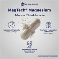 Thumbnail for Magtein Magnesium L-Threonate, Glycinate & Taurate – 200mg Chelated Magnesium Complex – MagTech Magnesium Supplement for Relaxation & Brain Health – 90 Capsules
