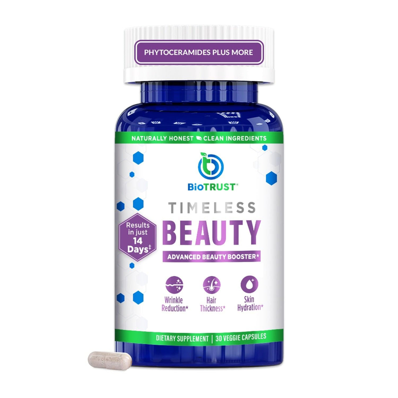 BioTrust Timeless Beauty Ceramide Booster - Hair & Skin Restoring Phytoceramides Supplement + Vitamin C, Vitamin E, Biotin, Zinc, Hyaluronic Acid - Potent Blend for Hair, Skin & Nails - 30 Capsules