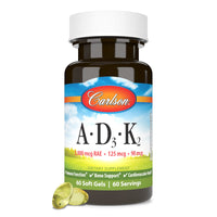 Thumbnail for Carlson - Vitamins A, D3, K2, 3000 mcg RAE Vitamin A, 125 mcg Vitamin D3, 90 mcg Vitamin K2 as MK-7, Bone Building, Calcium Utilization, 60 Soft Gels