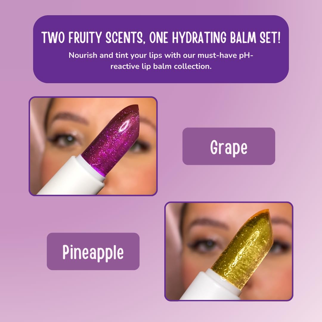 Rude Cosmetics Lip Balm Hydrating, Nourishing Lipbalm Set for Women, Lip Moisturizer for Dry Cracked Lips, Vegan & Cruelty-Free, Manga Collection/Grape & Pineapple