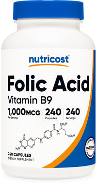 Thumbnail for Nutricost Folic Acid (Vitamin B9) 1000 mcg, 240 Capsules