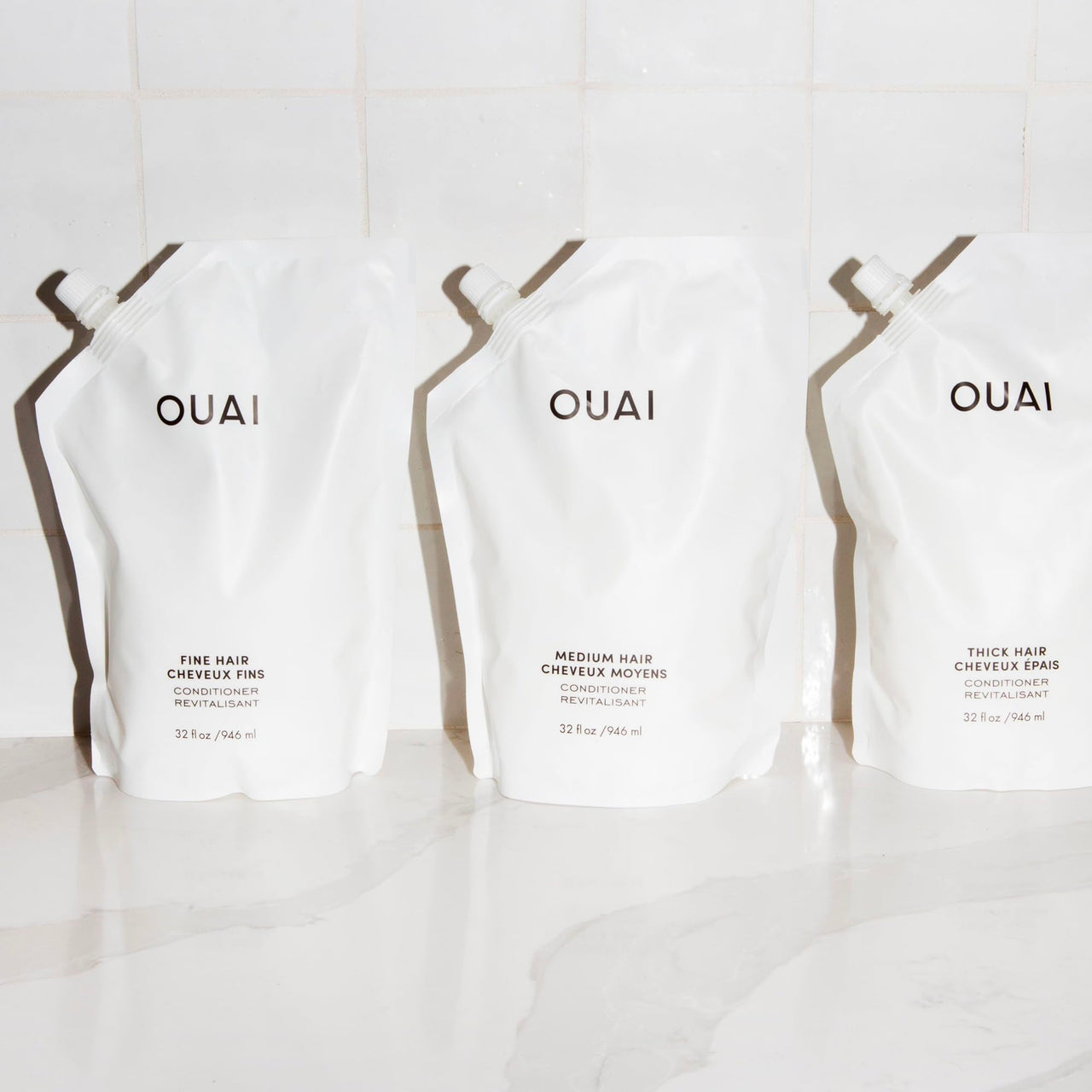 OUAI Medium Conditioner Refill - Hydrating Hair Conditioner with Coconut Oil, Babassu Oil, and Keratin - Strengthens, Repairs and Adds Shine - Paraben and Phthalate Free Hair Care Products (32 Oz)