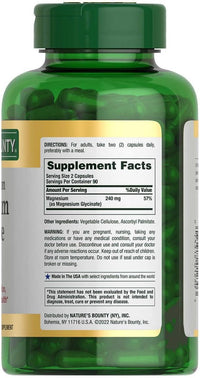 Thumbnail for Nature's Bounty High Absorption Magnesium Glycinate 240mg 180 Capsules