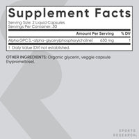 Thumbnail for Sports Research® Alpha GPC 630mg (Extra Strength) - Bioavailable Source of Choline - Focus & Cognitive Support for Women & Men - Vegan Certified · Non-GMO · Gluten Free - 60 Liquid Capsules