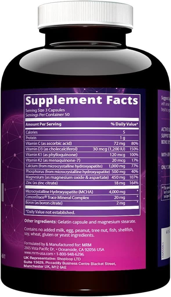 MRM Nutrition Bone Maximizer III - Supplement for Women & Men- New Zealand MCHA Calcium with Vitamin D3 and Vitamin K2 MK-7, High Potency Bone Health Formula with Magnesium and Zinc - 50 Servings