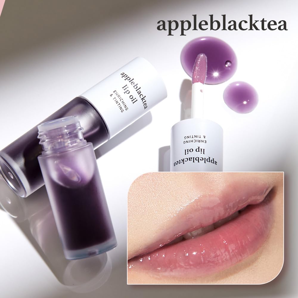 NOONI Korean Vegan Appleseed Lip Oil - Appleblacktea | Long-Lasting, Moisturizing, Plumping, Revitalizing for Dry Lips, Waterproof, No Peel Off, Hydrating, Mother's Day, 0.12 FL Oz
