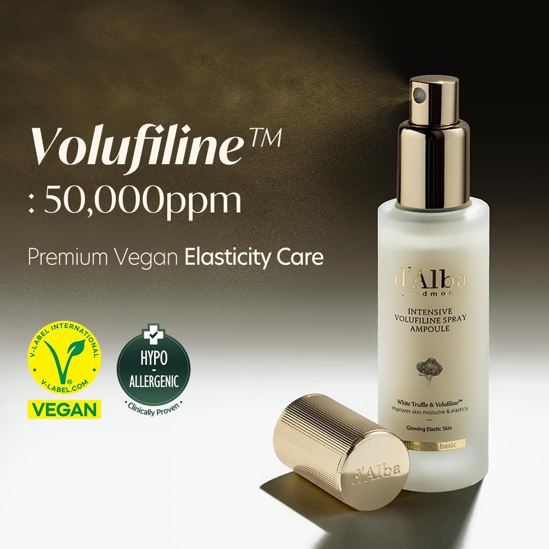 d'alba Piedmont Intensive Vegan Volufiline Spray Ampoule, premium elasticity care treatment, 50,000ppm Volufiline ampoule, ultimate skin-firming, 1.69 fl.oz