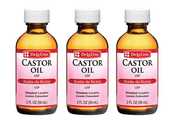 De La Cruz Castor Oil - 100% Pure Castor Oil for Hair, Skin, Eyelashes, and Eyebrows - USP Grade, 2 FL Oz (3 Glass Bottles)