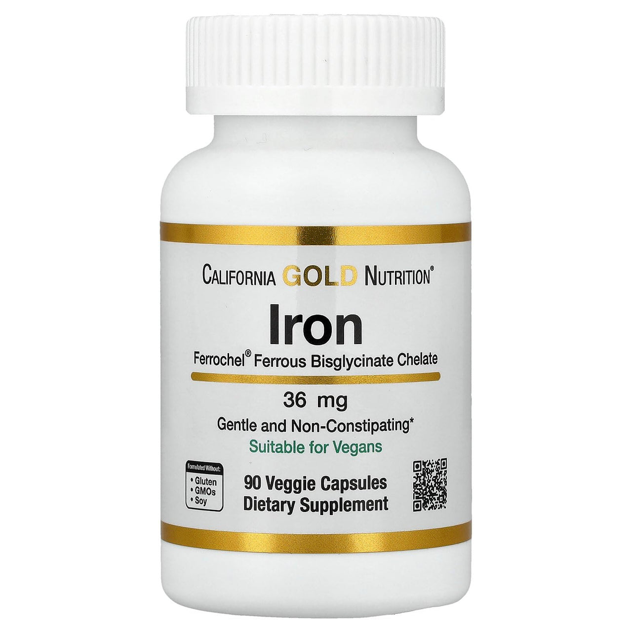 Ferrochel Iron, Ferrous Bisglycinate Chelate Form, Gentle on The Stomach, 36 mg, 90 Veggie Capsules