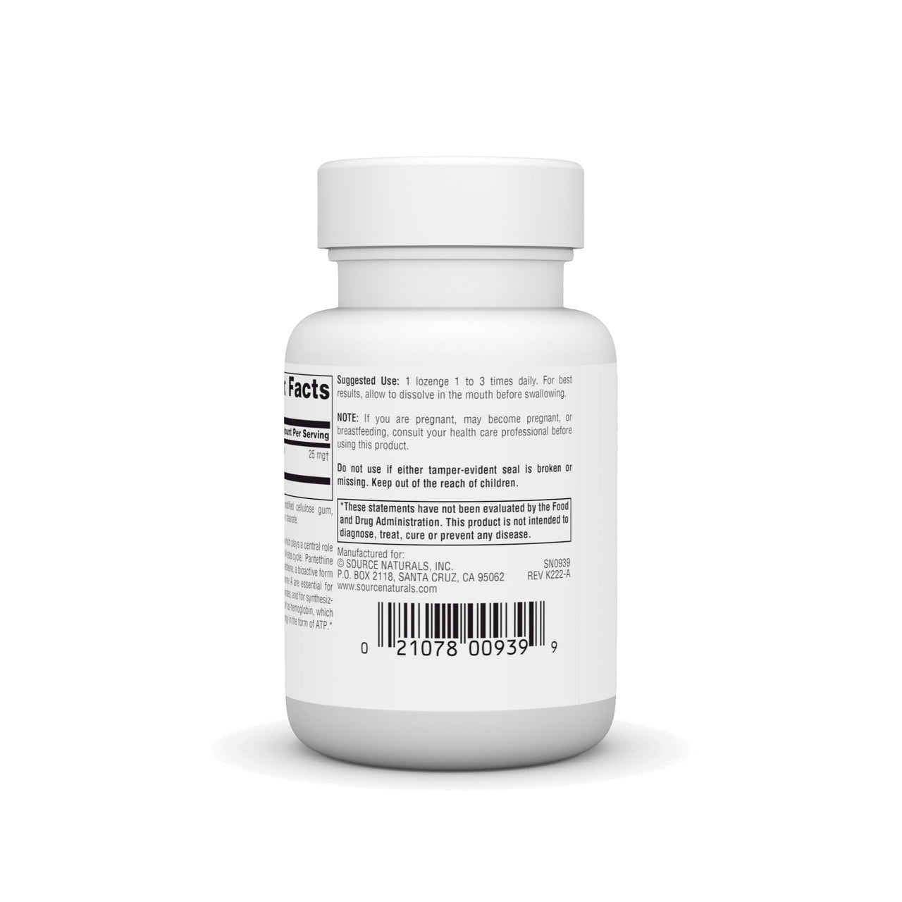 Source Naturals Pantethine B-5 Coenzyme Precursor, 25 mg - 60 Lozenges