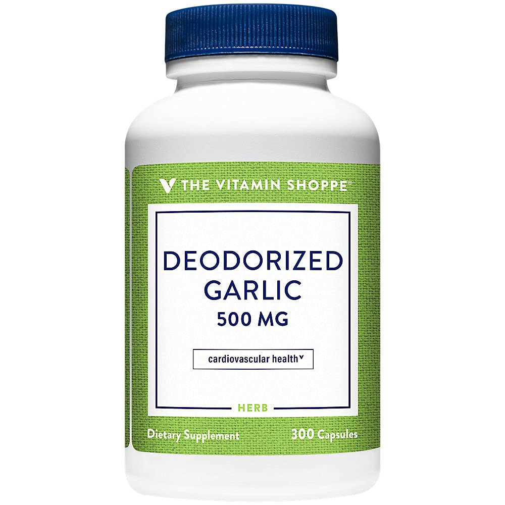 The Vitamin Shoppe Deodorized Garlic 500MG, Wholesome Garlic with No Aftertaste & All Cardiovascular Benefits, Equal to 1 Fresh Clove of Garlic (300 Capsules)