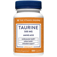 Thumbnail for The Vitamin Shoppe Taurine 500mg with B6 - Cardiovascular & Antioxidant Support | Free-Form Amino Acid | 100 Capsules | Cellular Health