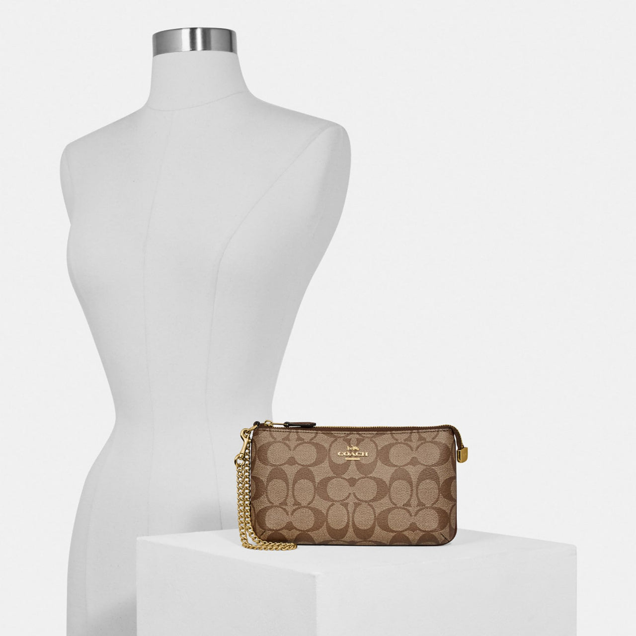 COACH Signature Large Wristlet w Chain