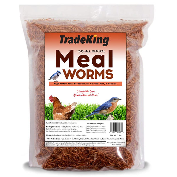 TradeKing 2 lb Dried Mealworms - High Protein Treat for Wild Birds, Chicken, Fish & Reptiles