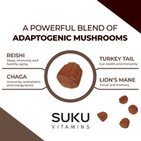 Thumbnail for SUKU Vitamins - Super Mushroom -Reishi Chaga, Turkey Tail & Lions Mane Blend Gummies for Immunity - Easy to Chew - Non GMO, Gluten Sugar Free - Espresso Decaffeinated Flavored Gummy Vitamins, 50 Count