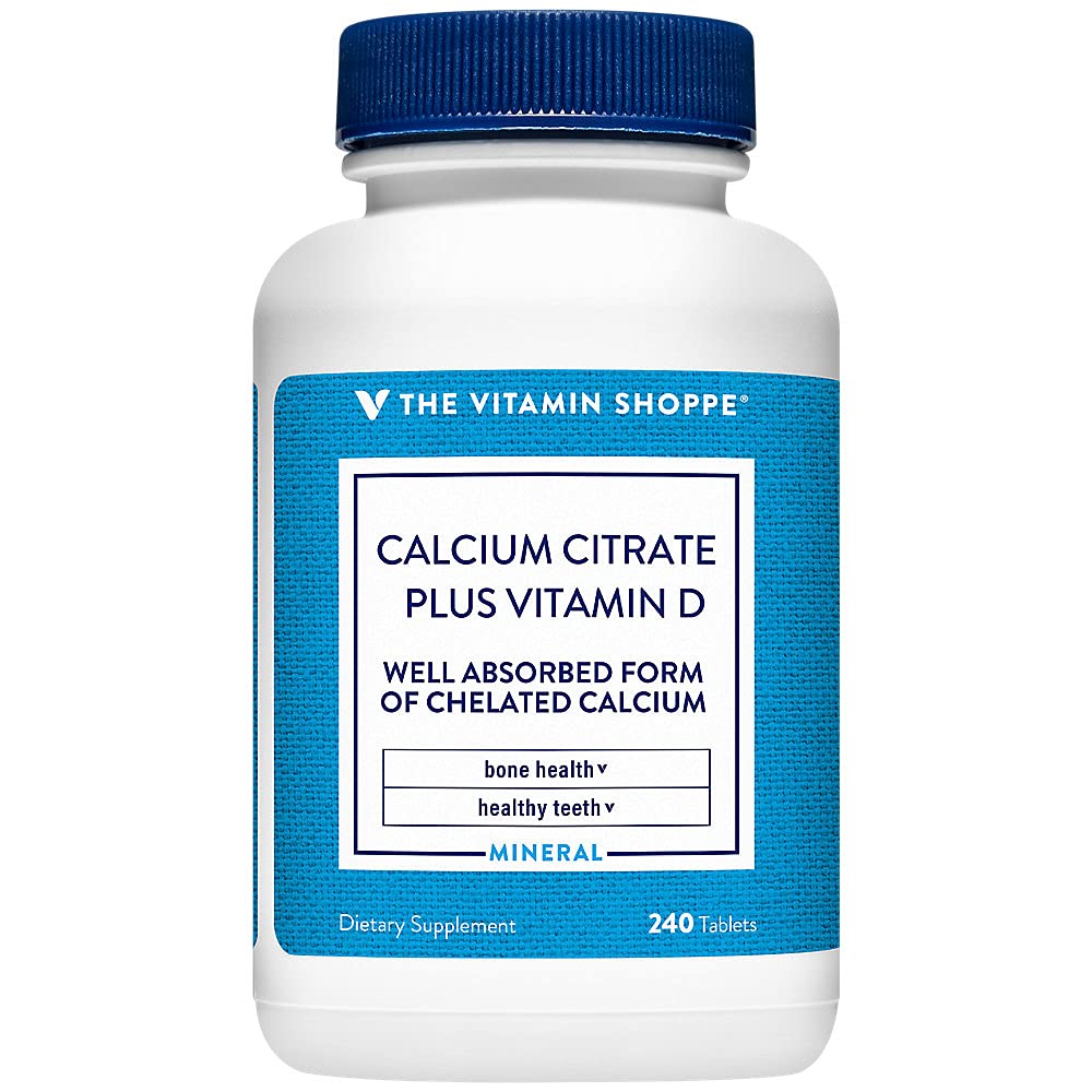 The Vitamin Shoppe Calcium Citrate 400IU - Bone Strength, Teeth Health & Muscle Function, Highly Absorbable (240 Tablets)