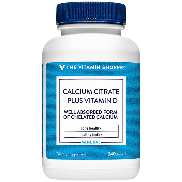 The Vitamin Shoppe Calcium Citrate 400IU - Bone Strength, Teeth Health & Muscle Function, Highly Absorbable (240 Tablets)