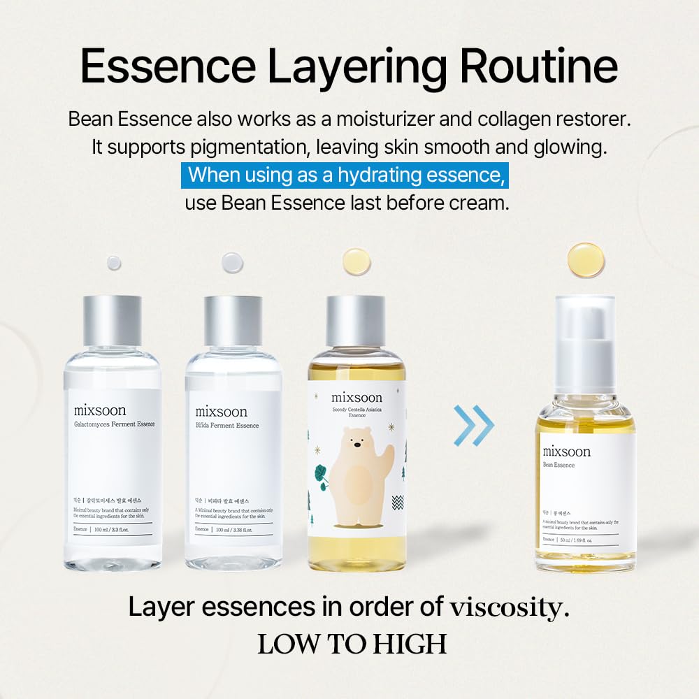 mixsoon Bean Essence Exfoliating Hydrating Korean Skin Care Glass Skin Hyaluronic Acid Serum (1.6 Fl Oz (Pack of 1))
