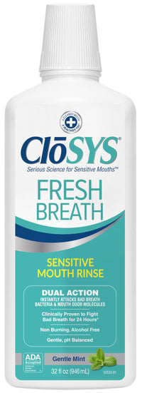 Thumbnail for CloSYS Mouthwash, 32 Ounce, Fresh Breath Mouthwash, Gentle Mint, Alcohol Free, Dye Free, pH Balanced Mouth Wash, Helps Soothe Entire Mouth, Fights Bad Breath