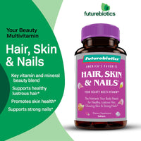 Thumbnail for Futurebiotics Hair, Skin & Nails Beauty MultiVitamin with Biotin, Hair Vitamins and Skin Vitamins That Promote Healthy Hair and Nail, 180 Tablets