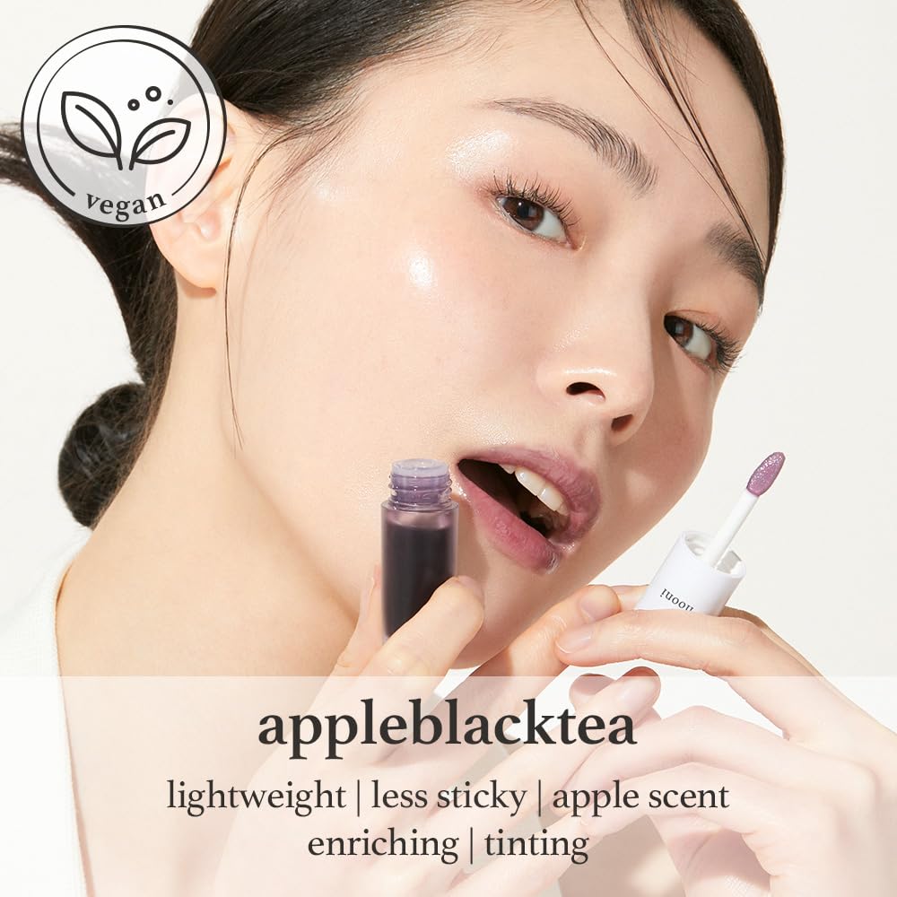 NOONI Korean Vegan Appleseed Lip Oil - Appleblacktea | Long-Lasting, Moisturizing, Plumping, Revitalizing for Dry Lips, Waterproof, No Peel Off, Hydrating, Mother's Day, 0.12 FL Oz
