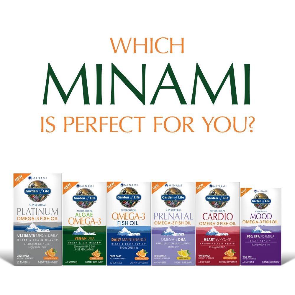 Garden of Life Minami Algae Omega 3 Vegan DHA for Brain and Eye Health - Orange Flavor, 500mg Plant Based DHA Omega-3 Vegan Algae Oil plus Astaxanthin, No aftertaste, 60 easy-to-swallow Mini Softgels