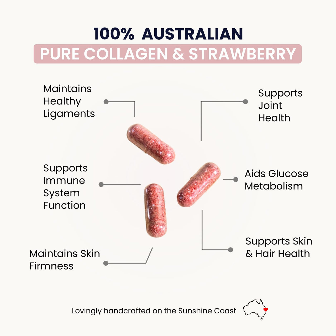 Organic Collagen Australia Beauty Brilliance Pure Collagen & Strawberry Capsules, 120 Count