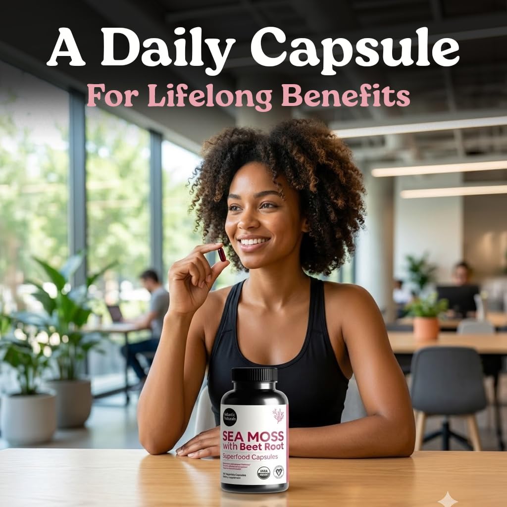 Atlantic Naturals Sea Moss with Beet Root Capsules - Premium Quality Multivitamin Supplement - Sea Moss Superfood to Support Immune Health, Blood Flow, Joint Health & Athletic Performance - 120 ct