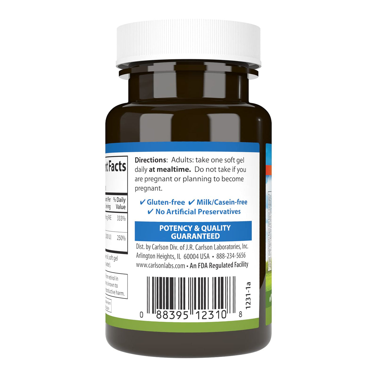 Carlson - A & D, 10000 IU (3000 mcg RAE) Vitamin A, 2000 IU (50 mcg) Vitamin D, Vision Support, Skin Health, 100 Softgels
