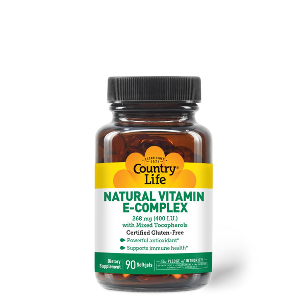 Country Life Vitamin E-Complex 400 IU – Natural Mixed Tocopherols – Antioxidant & Immune Support – Promotes Skin Health & Fights Oxidative Stress – Certified Gluten-Free – 90 Softgels