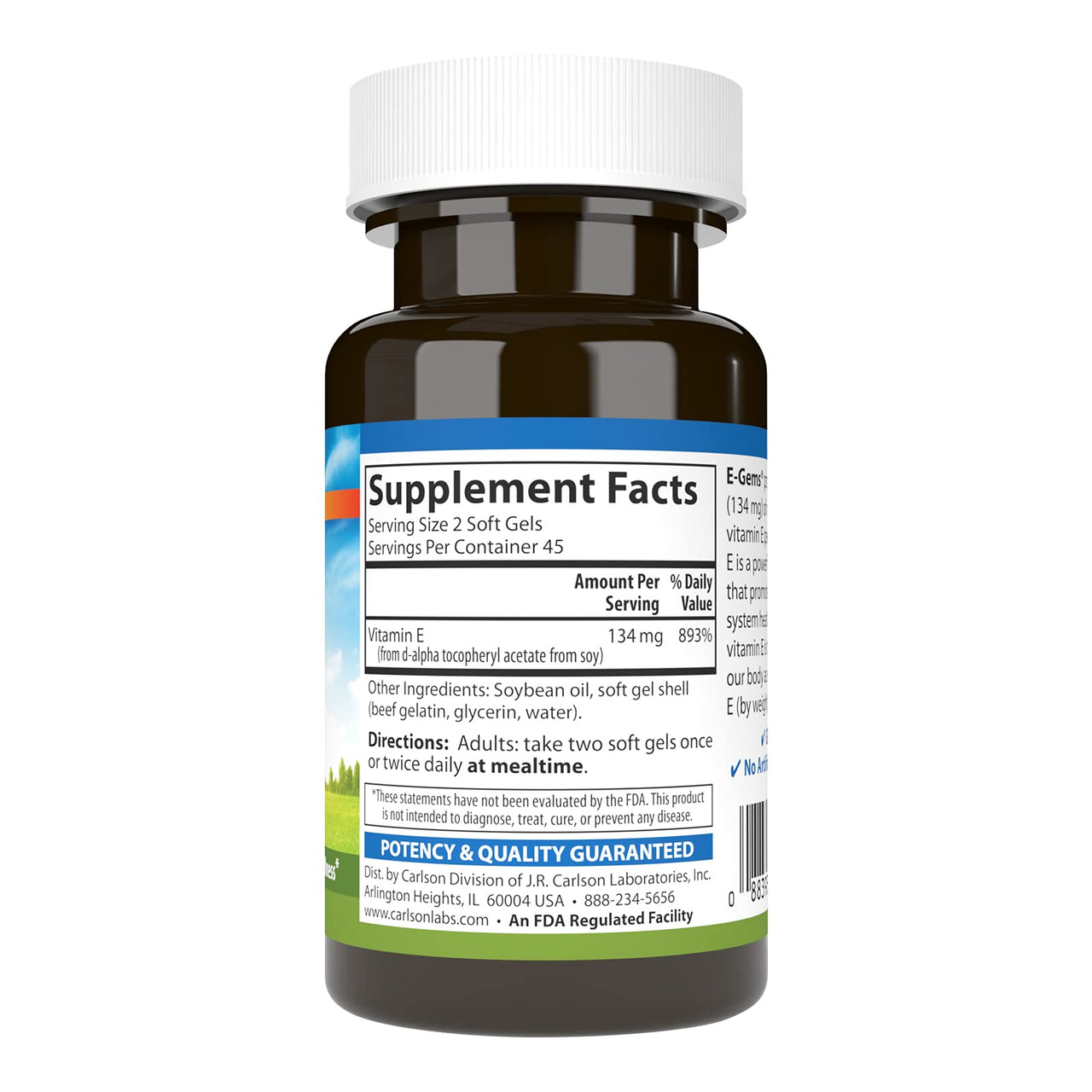 Carlson E-Gems 200 IU (134 mg), Natural-Source Vitamin E, Optimal Wellness, 90 Soft Gels