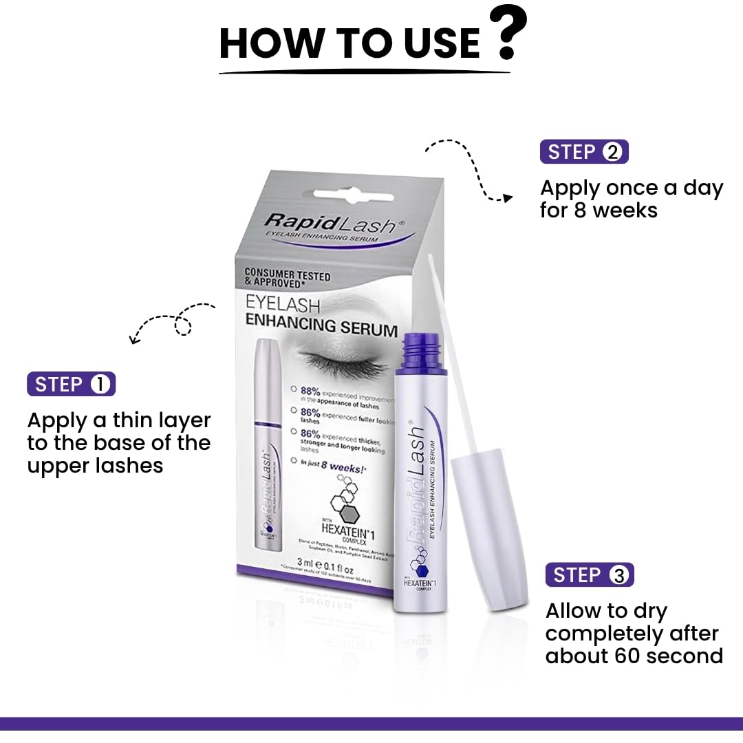 RapidLash Eyelash Enhancing Serum with HEXATEIN 1 Complex – Lash Serum for Eyelashes Conditioning & Hydrating – Longer-Looking, Fuller and Thicker Appearing Lashes – 3 mL / 0.1 fl oz