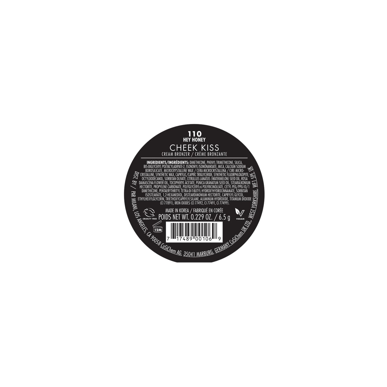 Milani Cheek Kiss Cream Bronzer, 110 - Hey Honey, Vegan & Cruelty-Free, Made in Korea, Lightweight Glow, Soft Matte Finish
