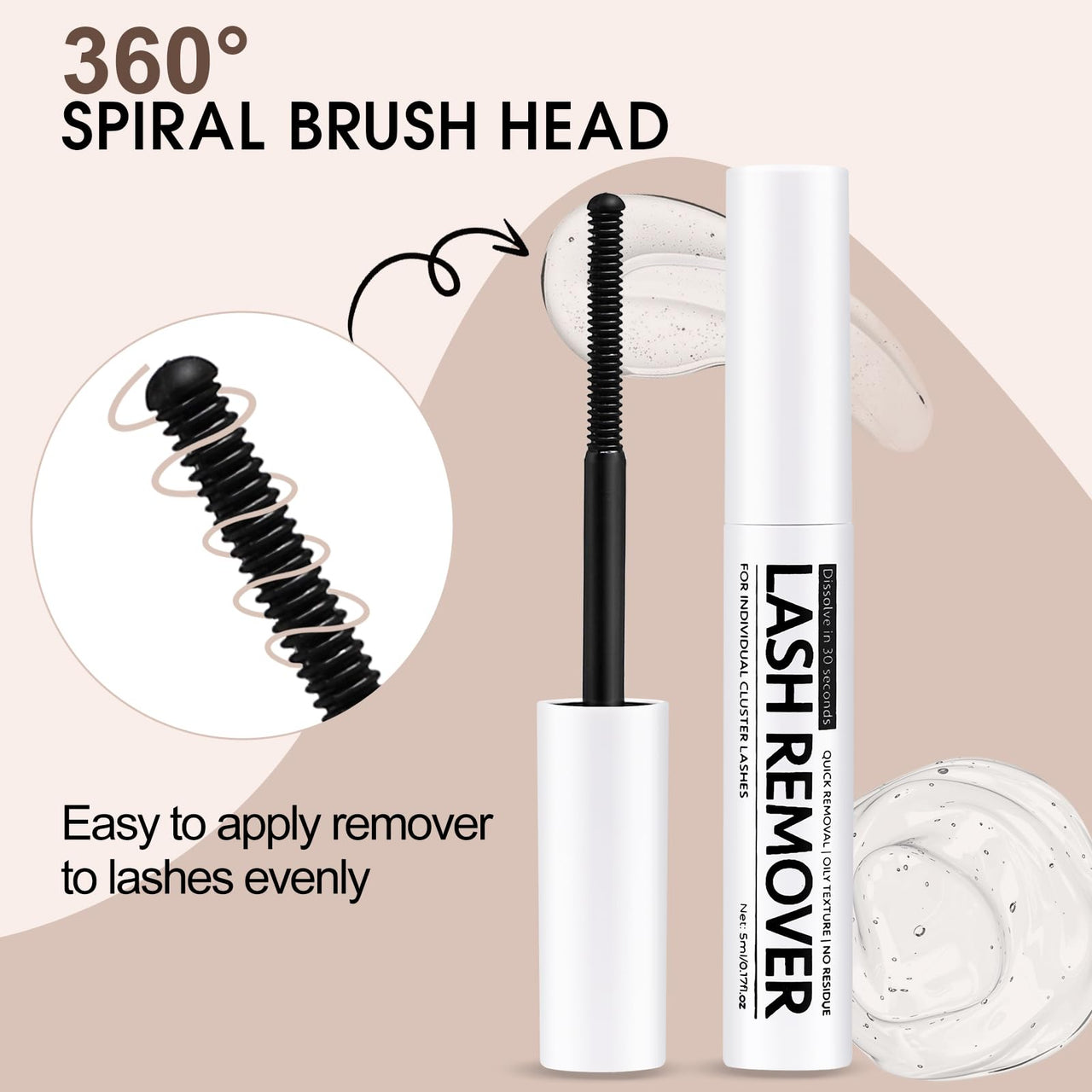 Miuffue Eyelash Glue Remover 5ML Cluster Lash Remover for Individual False Lashes, Bond and Wispys, Gentle Non-irritating Mascara Wand