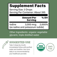 Thumbnail for Organic Lugol's Iodine, Iodine and Potassium Iodide 2% Solution 3000 mcg - Liquid Supplement Drops for Thyroid Support for Women & Men, Metabolism Health, Detox Boost - Non-GMO, 395 Servings (2 Oz)
