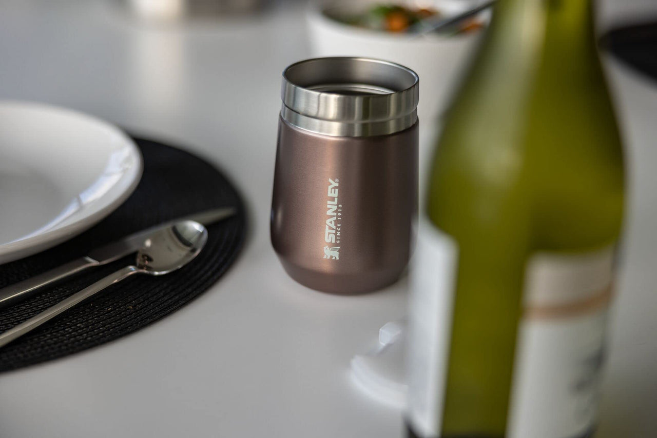 Stanley GO Everyday Wine Tumbler 10 oz | Press Fit Drink Through Lid | Beverage, Coffee, and Cocktail Cup | Insulated Stainless Steel Wine Glass | BPA-Free | Rose Quartz Glow