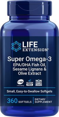Thumbnail for Life Extension Super Omega-3 360 Softgels, Easy to Swallow, EPA/DHA Omega3 Fish Oil, Sesame Lignans & Olive Extract