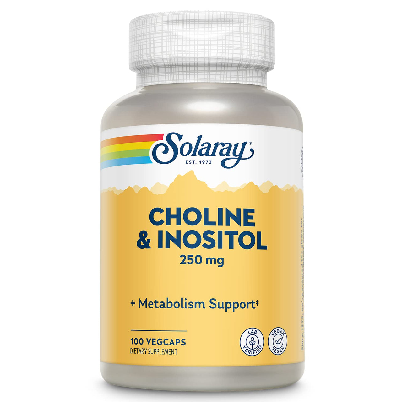 SOLARAY Choline & Inositol 250 mg | Two-Nutrient Combo for Healthy Fat Metabolism, Brain Function Support | 100 VegCaps