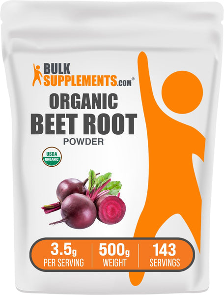 BulkSupplements.com Organic Beet Root Powder - Superfood Supplement, Beet Root Supplements - Vegan & Gluten Free, 3.5g per Serving, 500g (1.1 lbs) (Pack of 1)