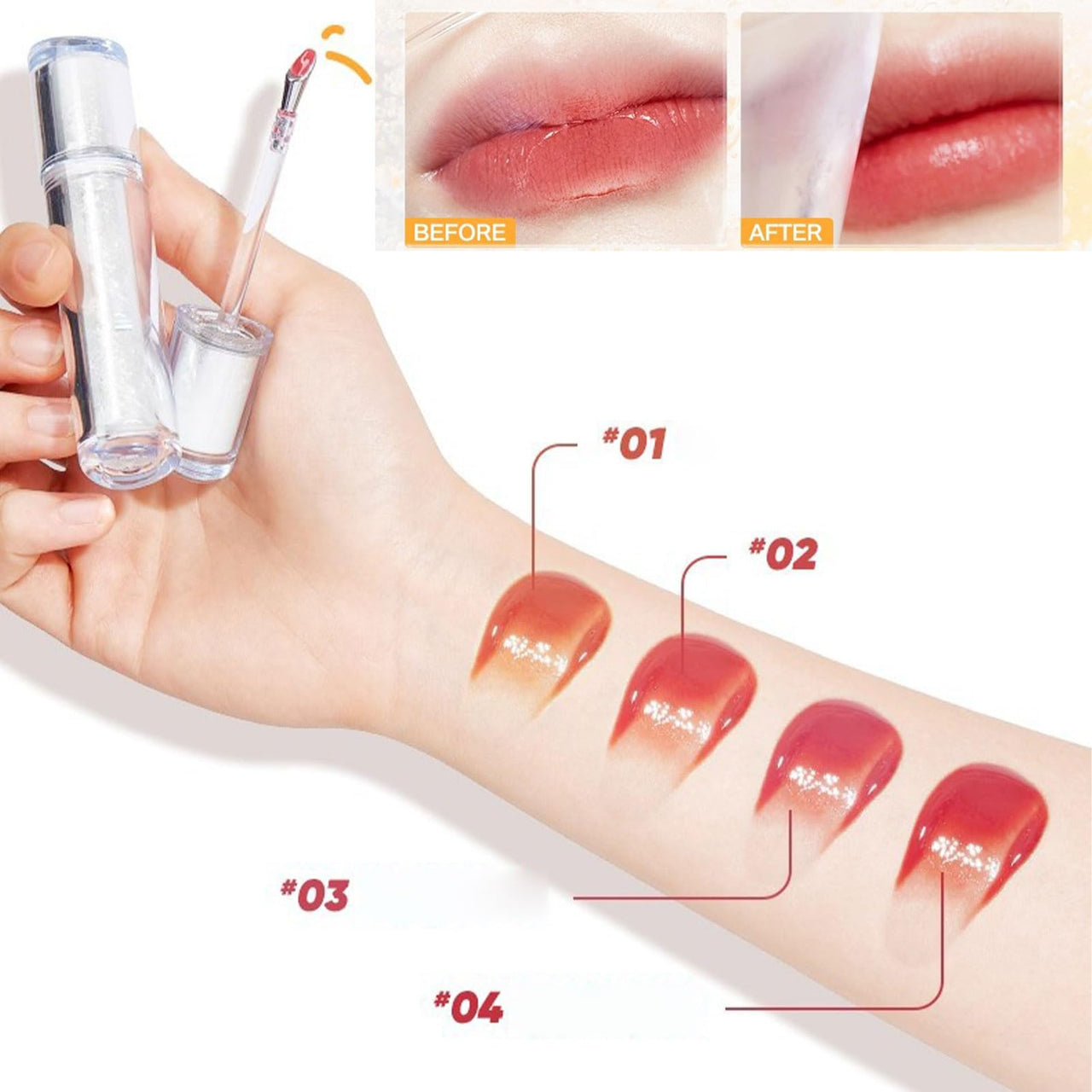 Ice Watery Lip Gloss, Mirror Tea Jelly Light Lip Glaze, Moisturizing Nonstick Liquid Lipstick (#05 Sunset Orange)