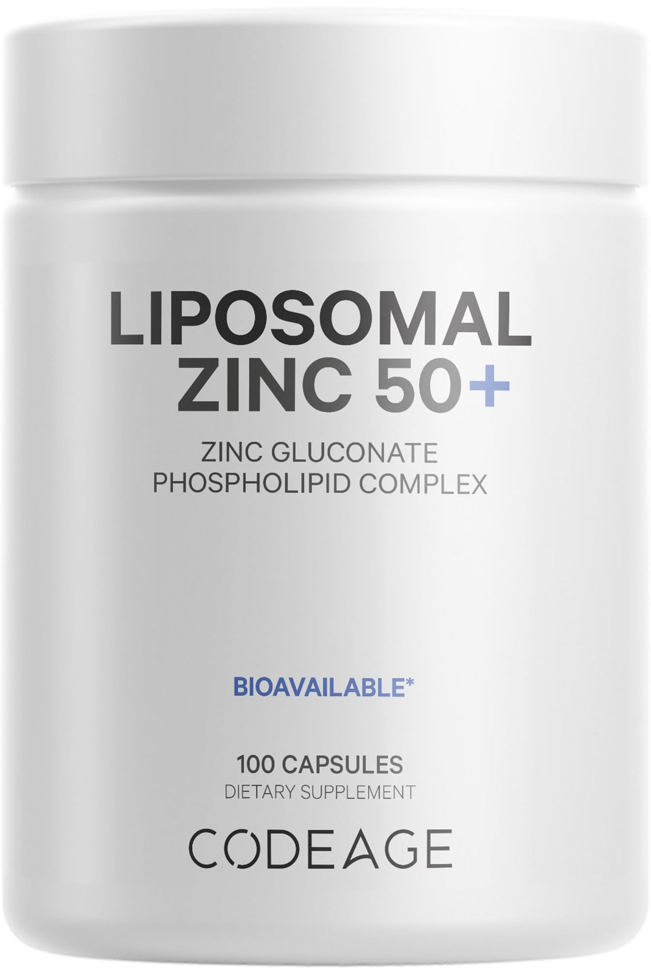 Codeage Liposomal Zinc Supplement – 3 Month Supply – One Per Day - 50 mg Zinc Gluconate Vitamin Pills - Essential Mineral Supplements Liposomal Delivery Matrix - Vegan Non-GMO - 100 Capsules